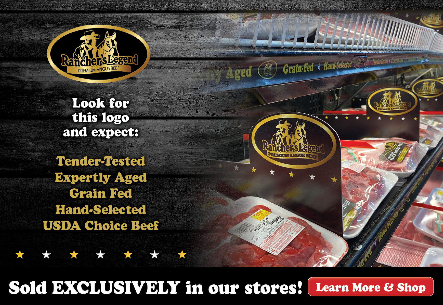 various Rancher's Legend premium black angus beef products